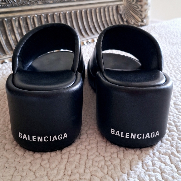 BALENCIAGA Rise Black Lambskin Wedge Slide Platform Sandals EU 40 US 10 Org $850 - Picture 6 of 12